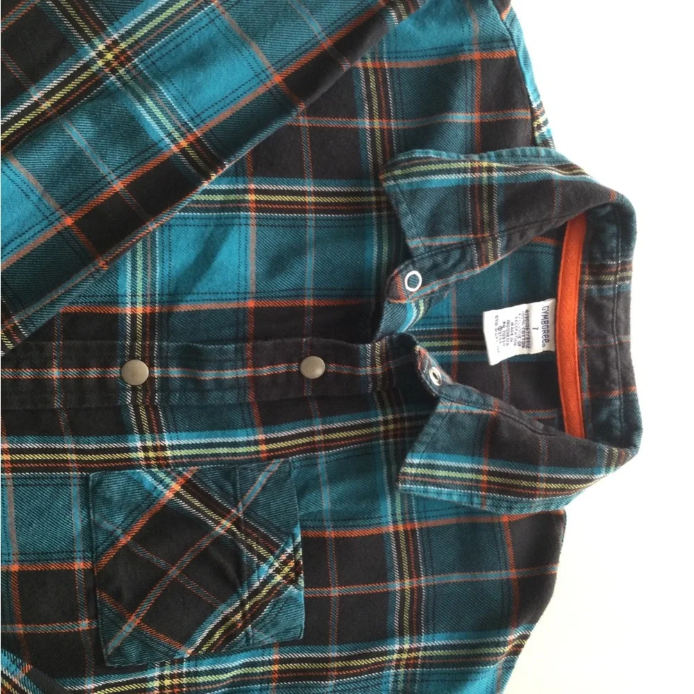 Gymboree Boys Teal and Black Plaid Snap Up Shirt